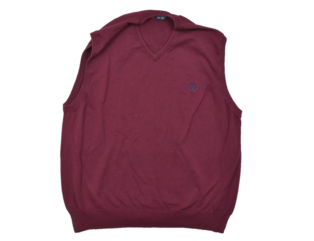 Chaps Men's XXL 100% Cotton V-Neck Sweater Vest Burgundy Red Solid Logo XXL